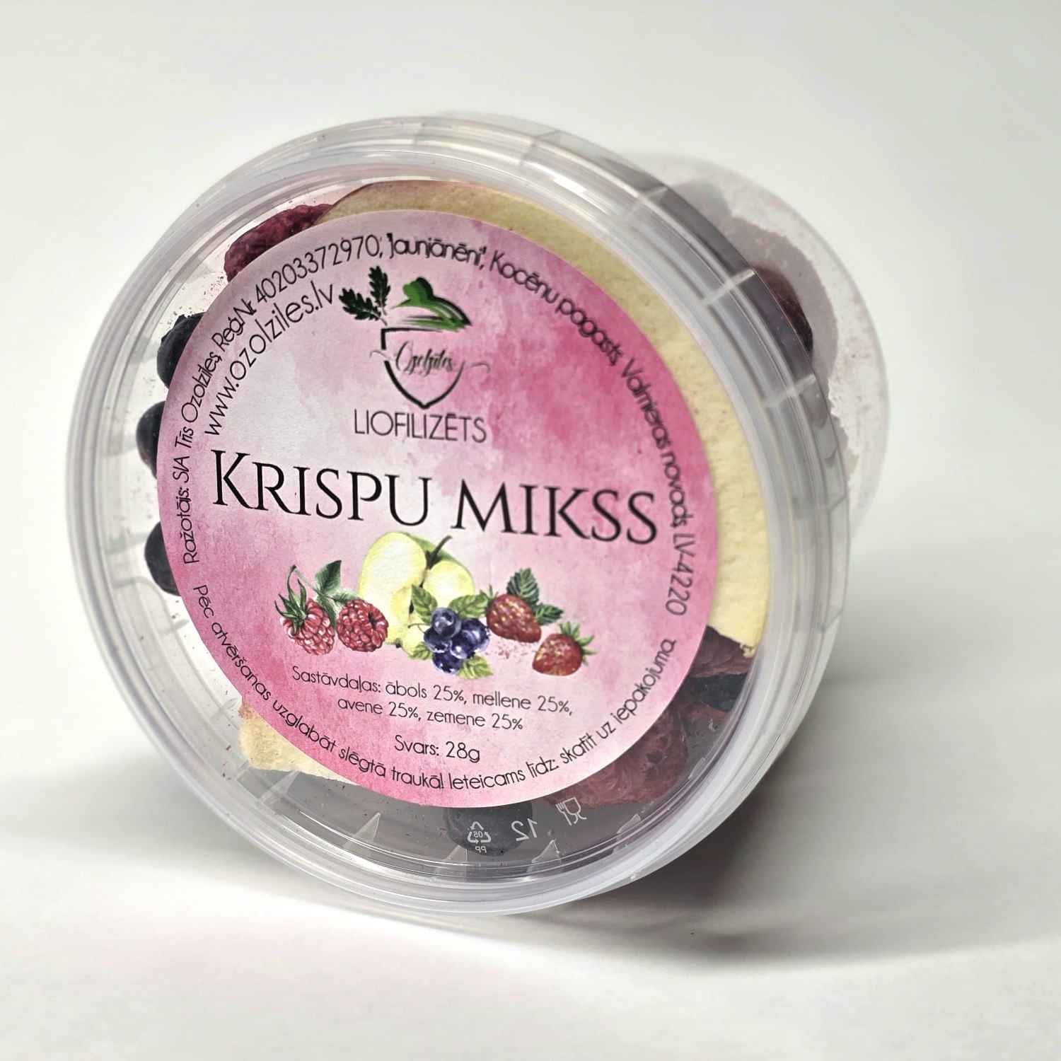 Liofilizuotų traškučių mišinys be cukraus su avietėmis