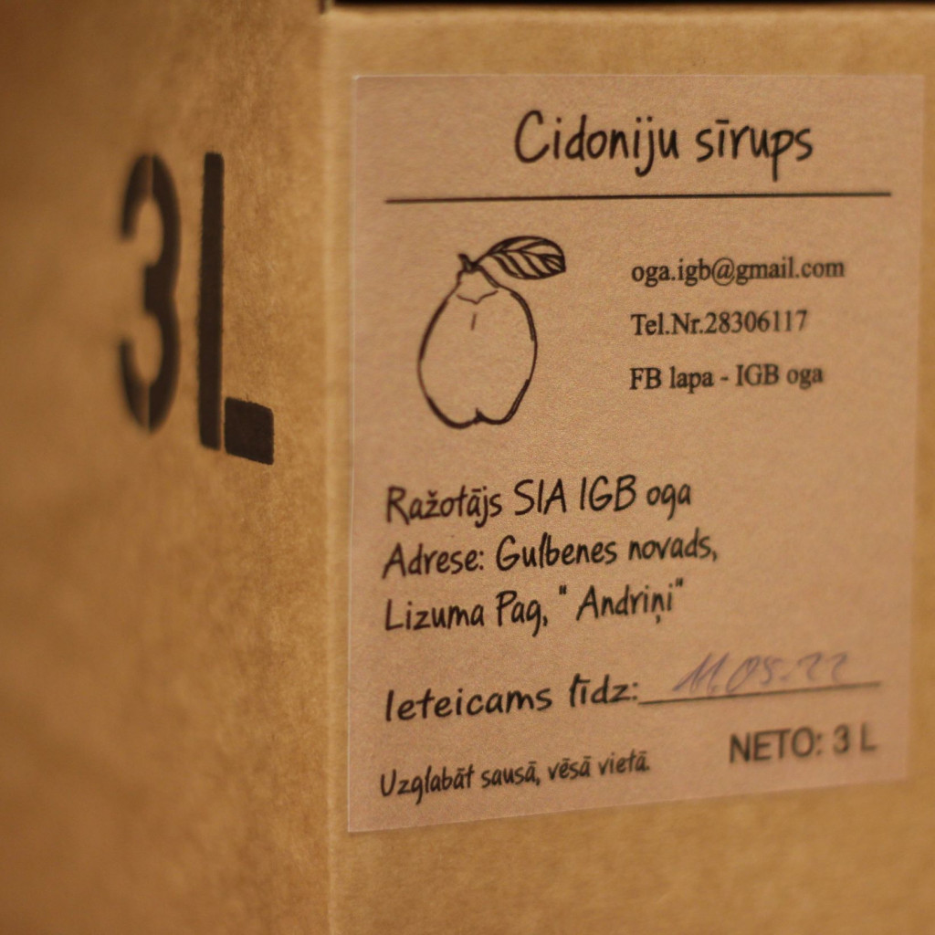 Cidoniju sīrups 3l bag in box.